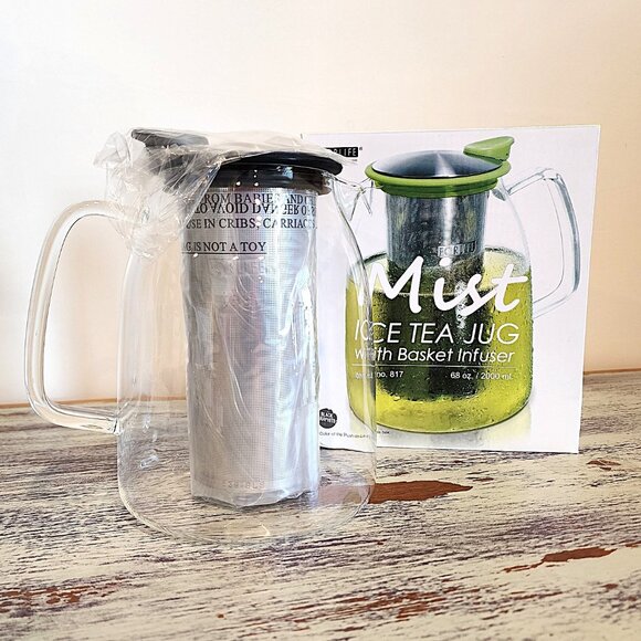 Mist Glass Iced Tea Jug w/ Basket Infuser - 68 oz. - New / Graphite Black - Picture 1 of 4